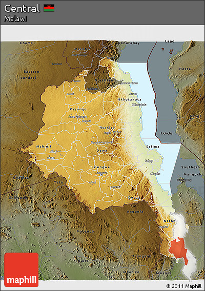 Physical 3D Map of Central, darken