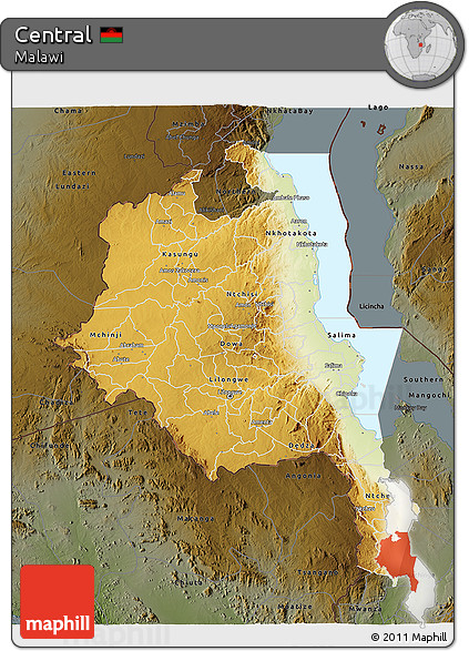 Physical 3D Map of Central, darken