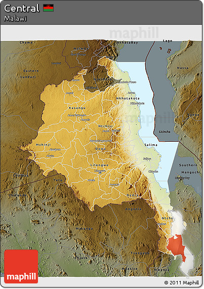 Physical 3D Map of Central, darken
