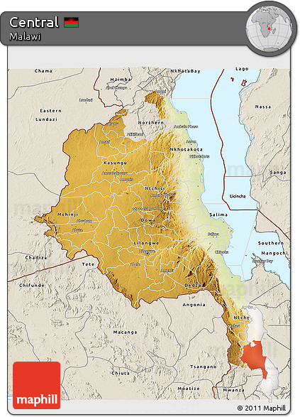 Physical 3D Map of Central, shaded relief outside