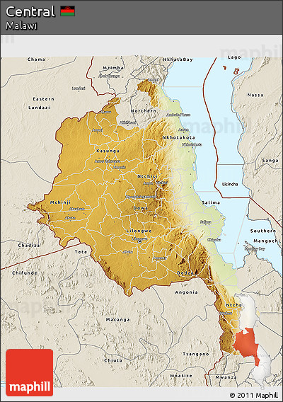 Physical 3D Map of Central, shaded relief outside
