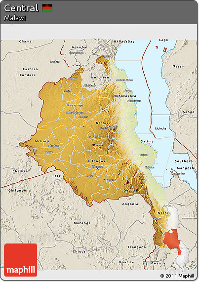 Physical 3D Map of Central, shaded relief outside