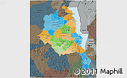 Political 3D Map of Central, darken, semi-desaturated