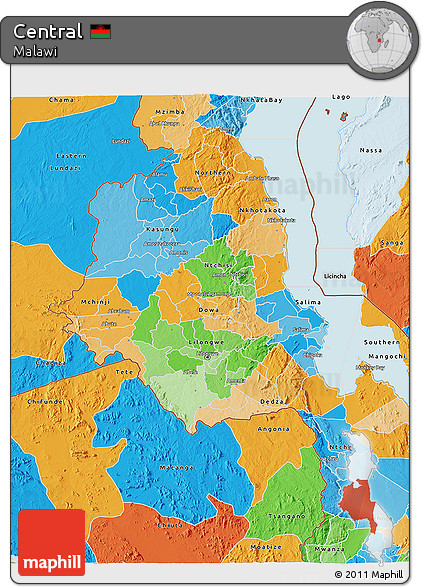 Political 3D Map of Central