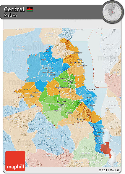Political 3D Map of Central, lighten