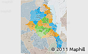Political 3D Map of Central, lighten, semi-desaturated