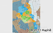Political 3D Map of Central, semi-desaturated
