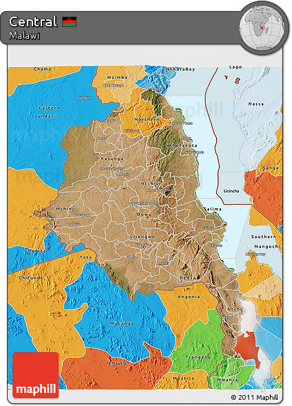 Satellite 3D Map of Central, political outside