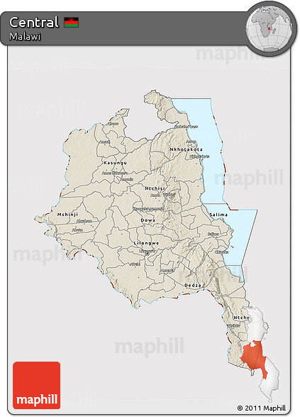 Shaded Relief 3D Map of Central, cropped outside