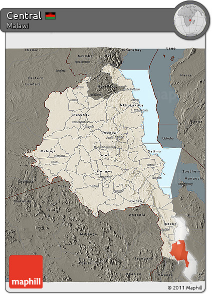 Shaded Relief 3D Map of Central, darken