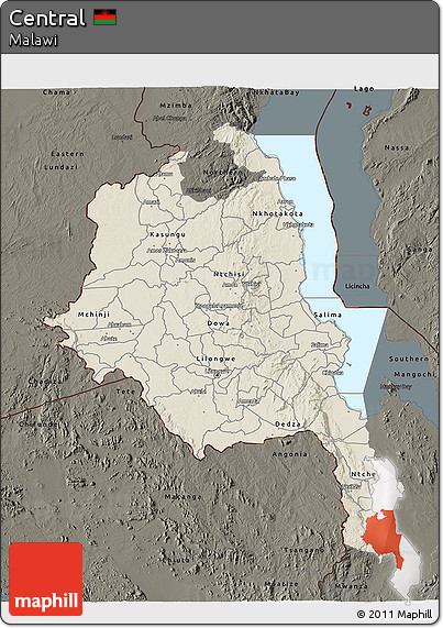 Shaded Relief 3D Map of Central, darken