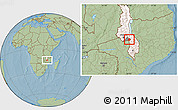 Savanna Style Location Map of Kachindamoto, highlighted country, highlighted parent region, hill shading