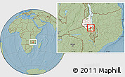 Savanna Style Location Map of Kachindamoto, highlighted grandparent region, hill shading