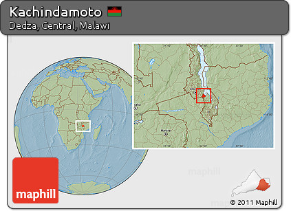 Savanna Style Location Map of Kachindamoto, hill shading
