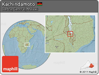 Savanna Style Location Map of Kachindamoto, hill shading