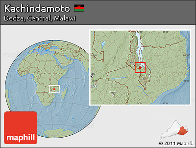 Savanna Style Location Map of Kachindamoto, hill shading