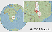 Savanna Style Location Map of Kasumbu, highlighted country, highlighted parent region, hill shading