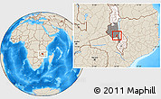 Shaded Relief Location Map of Kasumbu, highlighted country, highlighted grandparent region
