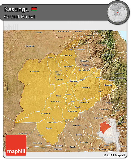 Physical 3D Map of Kasungu, satellite outside