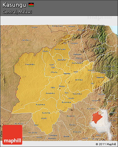 Physical 3D Map of Kasungu, satellite outside