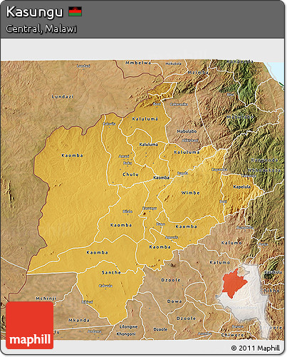 Physical 3D Map of Kasungu, satellite outside