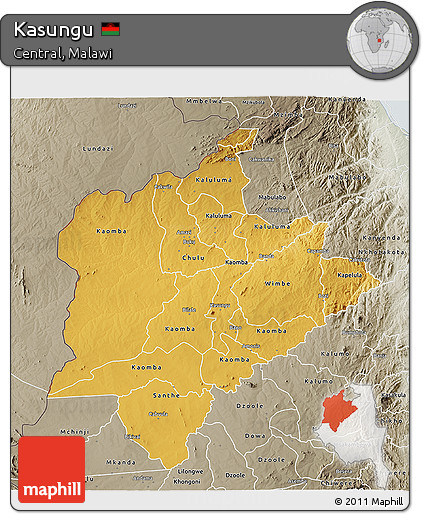 Physical 3D Map of Kasungu, semi-desaturated