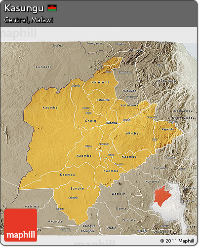 Physical 3D Map of Kasungu, semi-desaturated