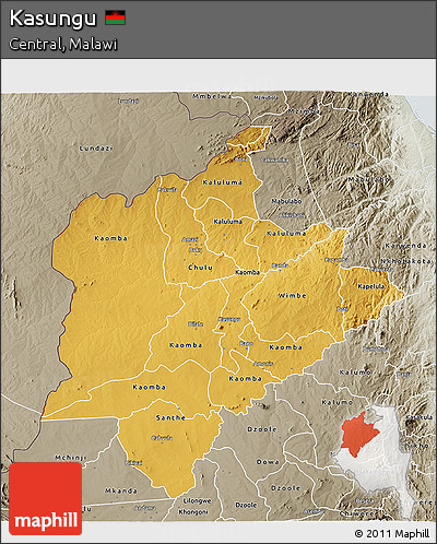 Physical 3D Map of Kasungu, semi-desaturated