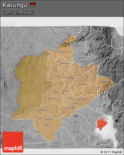 Satellite 3D Map of Kasungu, desaturated