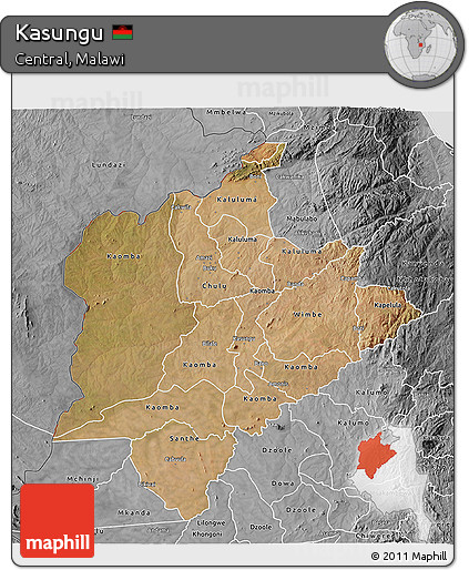 Satellite 3D Map of Kasungu, desaturated