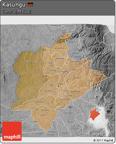 Satellite 3D Map of Kasungu, desaturated