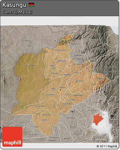 Satellite 3D Map of Kasungu, semi-desaturated
