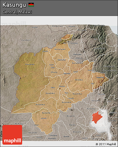 Satellite 3D Map of Kasungu, semi-desaturated