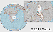 Gray Location Map of Kaluluma, highlighted country, highlighted parent region, hill shading