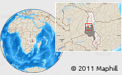 Shaded Relief Location Map of Kaluluma, highlighted country, highlighted grandparent region