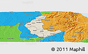 Shaded Relief Panoramic Map of Kaluluma, political outside