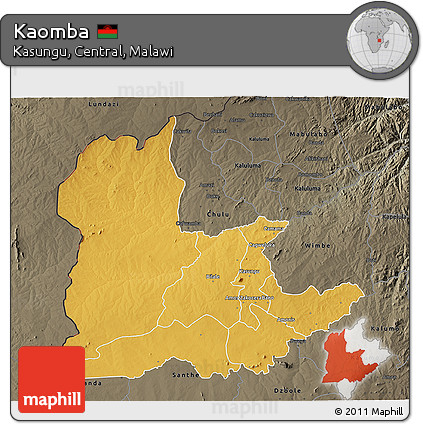 Physical 3D Map of Kaomba, darken, semi-desaturated
