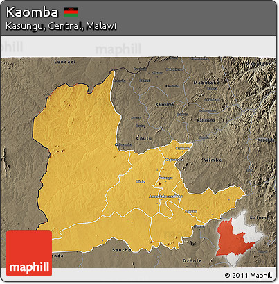 Physical 3D Map of Kaomba, darken, semi-desaturated