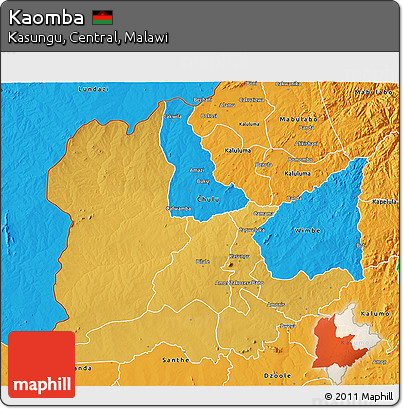 Physical 3D Map of Kaomba, political outside