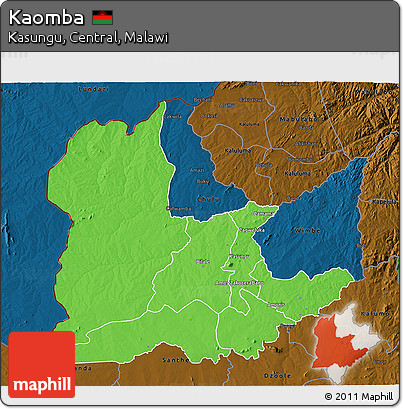 Political 3D Map of Kaomba, darken