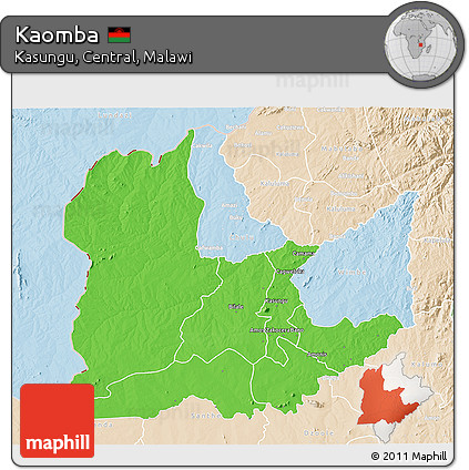 Political 3D Map of Kaomba, lighten