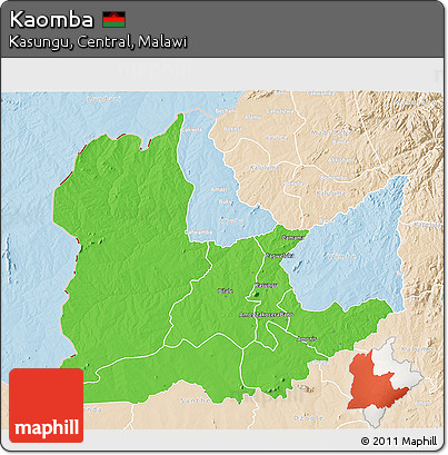 Political 3D Map of Kaomba, lighten