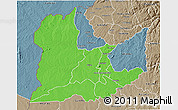 Political 3D Map of Kaomba, semi-desaturated