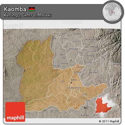 Satellite 3D Map of Kaomba, semi-desaturated