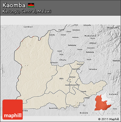 Shaded Relief 3D Map of Kaomba, desaturated