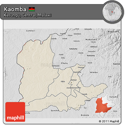 Shaded Relief 3D Map of Kaomba, desaturated