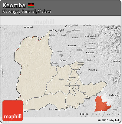 Shaded Relief 3D Map of Kaomba, desaturated