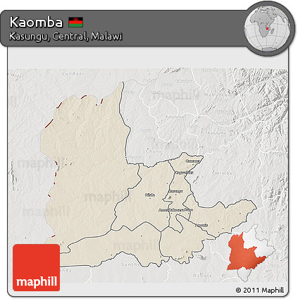 Shaded Relief 3D Map of Kaomba, lighten, semi-desaturated