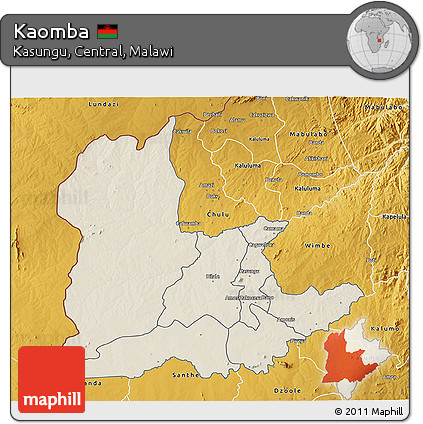 Shaded Relief 3D Map of Kaomba, physical outside