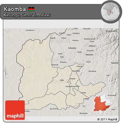 Shaded Relief 3D Map of Kaomba, semi-desaturated